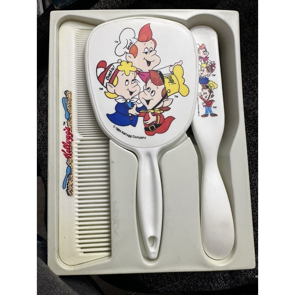 Rice Crispies Snap Crackle Pop Comb Brush Mirror Vanity Set 1984 Kelloggs Co Vtg